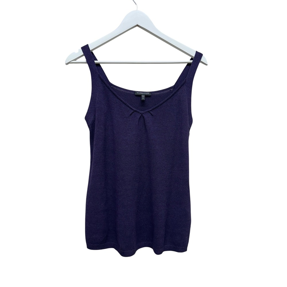 Eileen Fisher Petite Purple Italian Yarn Knit Tank Top PM Sleeveless V Neck